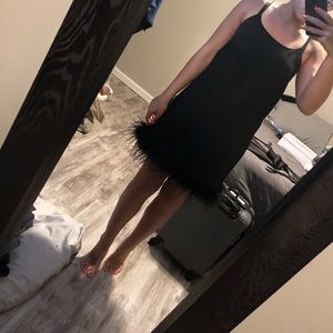 SUPER cute black feather hem dress
